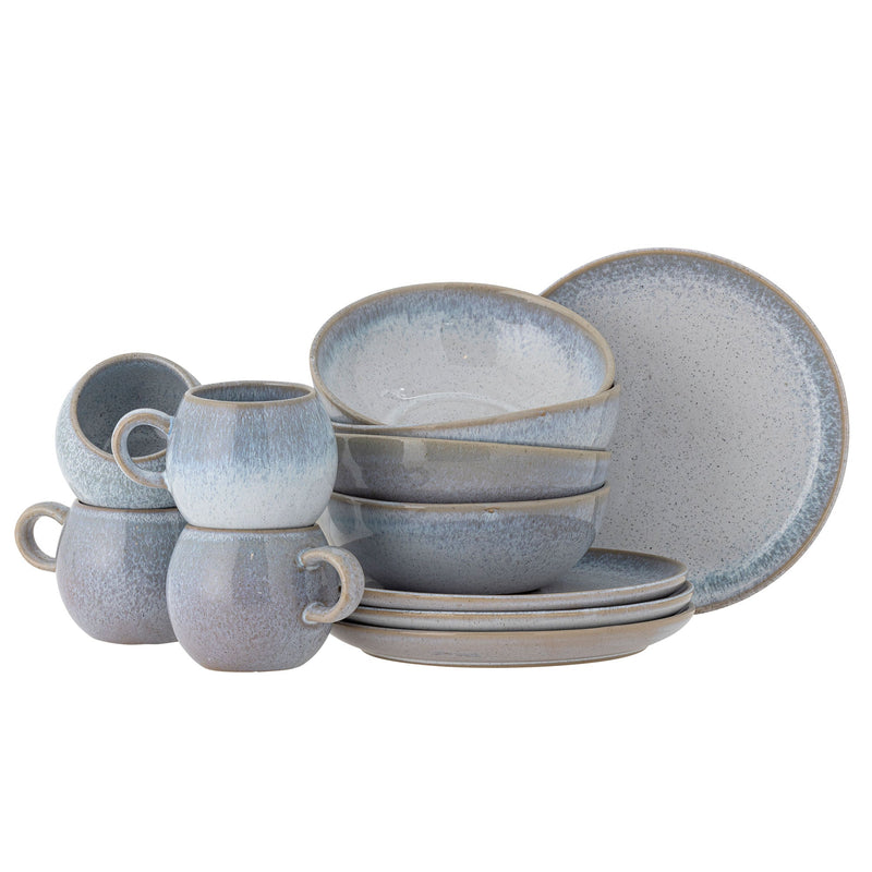 LaLe Living Bloomingville Paula Frühstück Set, Blau, Steingut